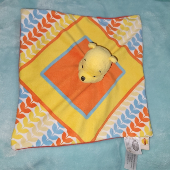 Winnie the Pooh Yellow Red Plush Print Lovey Security Baby Blanket Boy Girl 0-3 - Picture 2 of 5